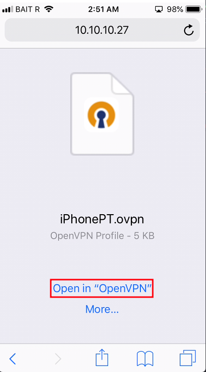 iPhone - Abrir archivo .ovpn con cliente