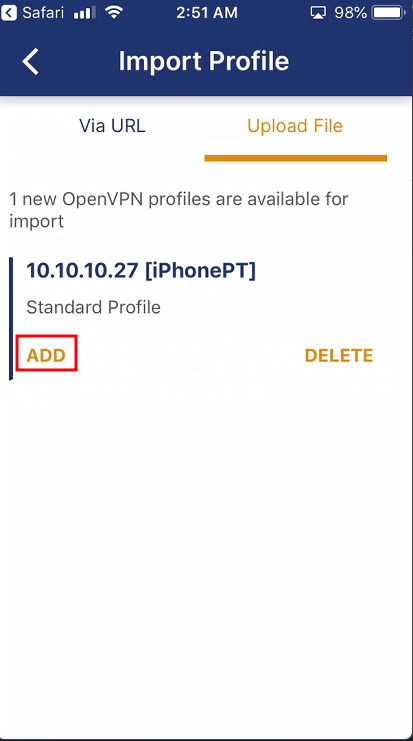 iPhone - Añadir perfil de OpenVPN